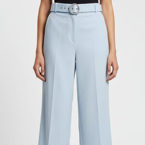 Rachel Zoe Light Blue Women's Flat Front Wide Leg Trousers with Pearl Belt Sz L